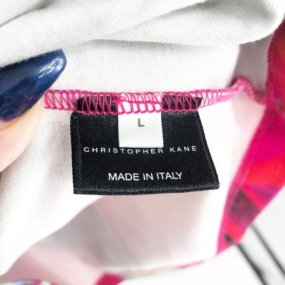 CHRISTOPHER KANE Bodycon Mini Dress Large Pink Abstract Long Sleeve Stretch NWOT - Picture 9 of 10